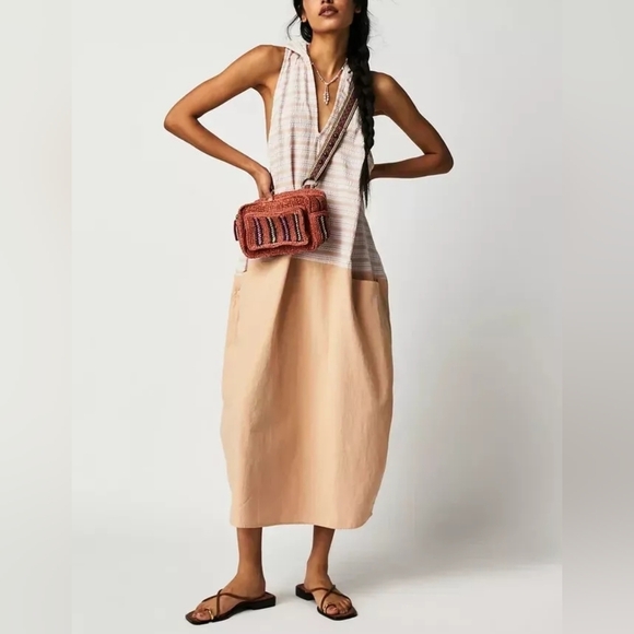 Free People Striped Pink and Tan Hooded Dress - Picture 2 of 9